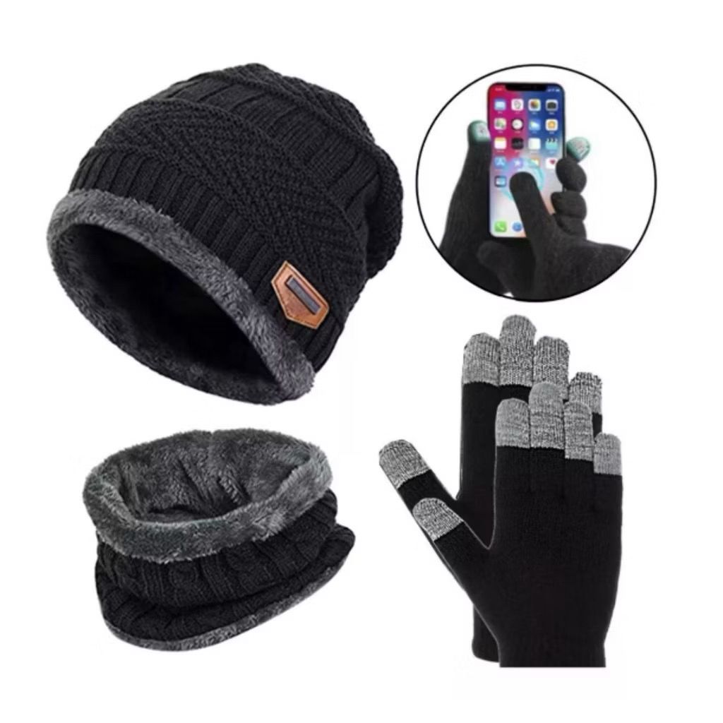 Kit Gorro Touca + Luva Touch Screen + Cachecol Térmico Inverno Feminino Masculino Frio