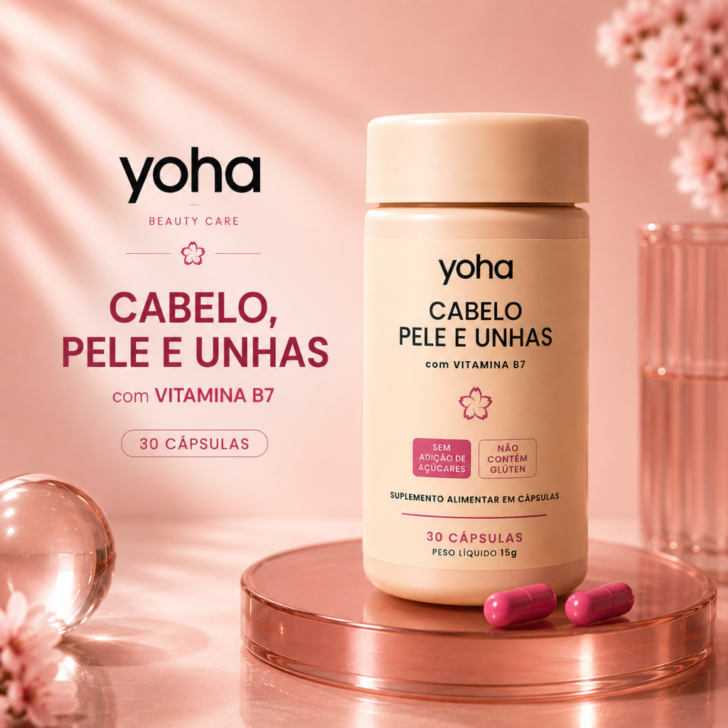 Cabelo Pele Unhas Com Biotina Vitamina B7 Ácido Hialurônico Yoha 30 Cápsulas Suplemento Camila Loures