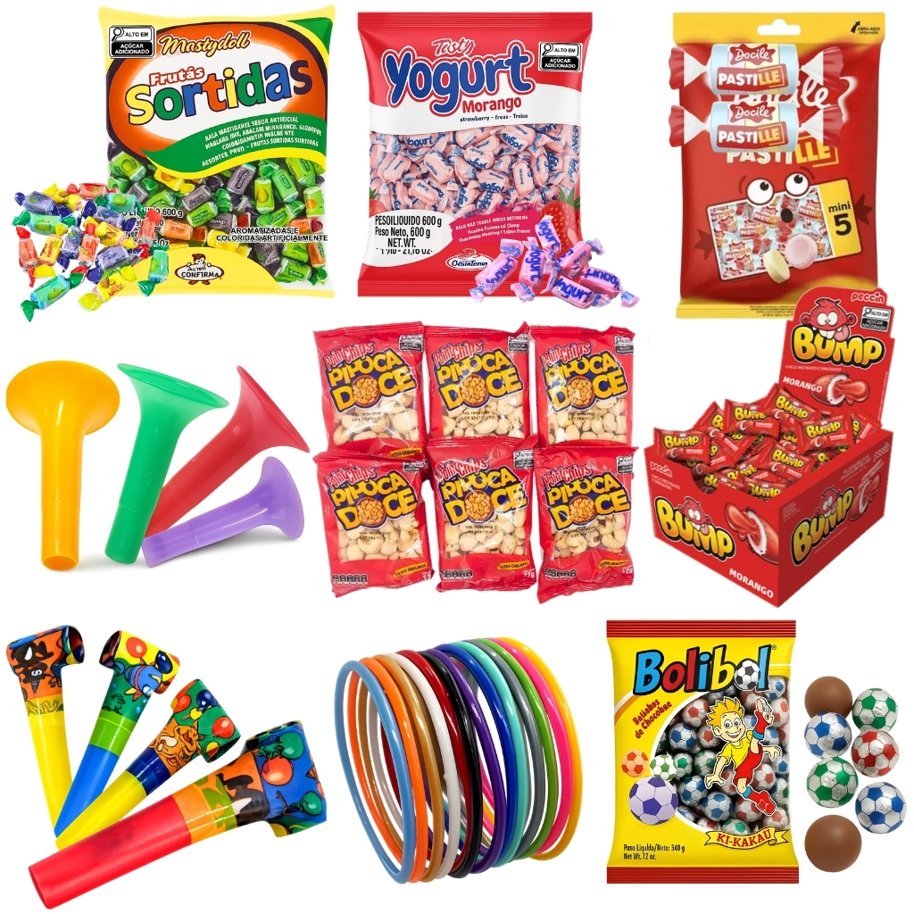 Kit Doces 15 Sacolinhas Surpresa Guloseimas Festa Infantil Lembrancinha