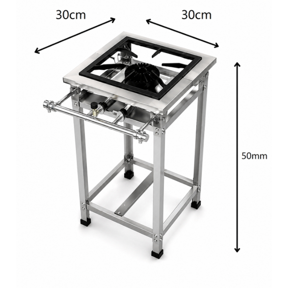 Fogão P5 Industrial Aço Inox 1 Boca Baixa Pressão (Queimador DUPLO)