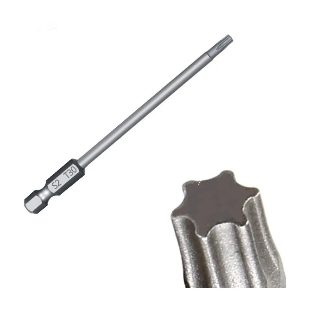 Pontas Bits Torx Longo Com Imã T30 100mm P/ Parafusadeiras