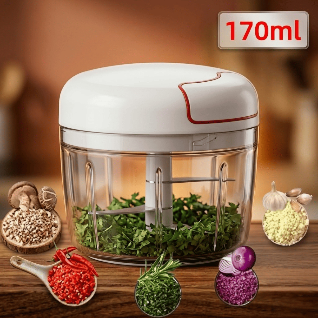 Mini Processador de Alimentos Alho Cebola Manual 2 Lâminas Corda Triturador Picador Compacto Cozinha
