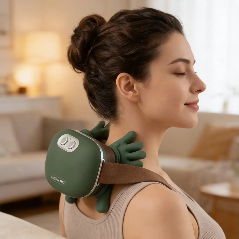 Massageador Elétrico Portátil Maozinha, Massagem 3D para Pescoço e Ombros, com Aquecimento 8 pontos