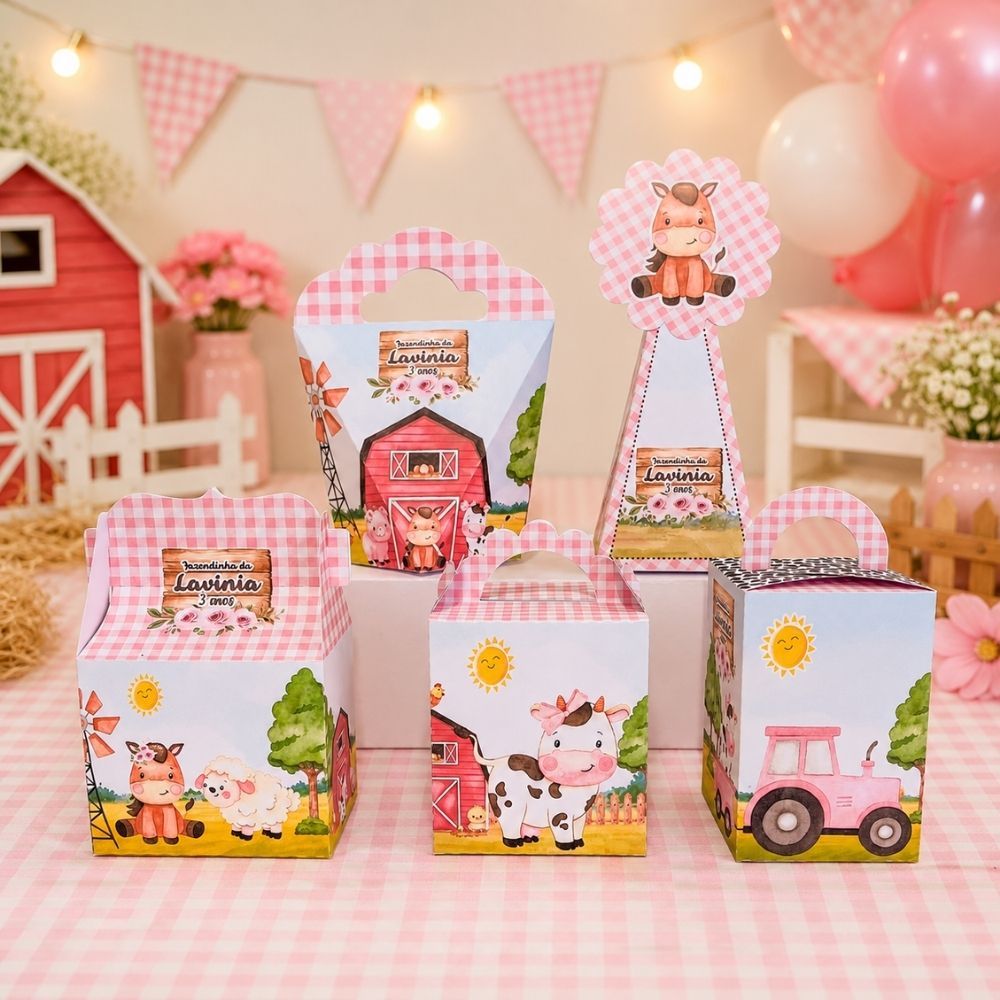 ENVIO RÁPIDO Kit Caixinha Personalizada Fazendinha Rosa Lembrancinhas pra Aniversário  SEMI-MONTADOS