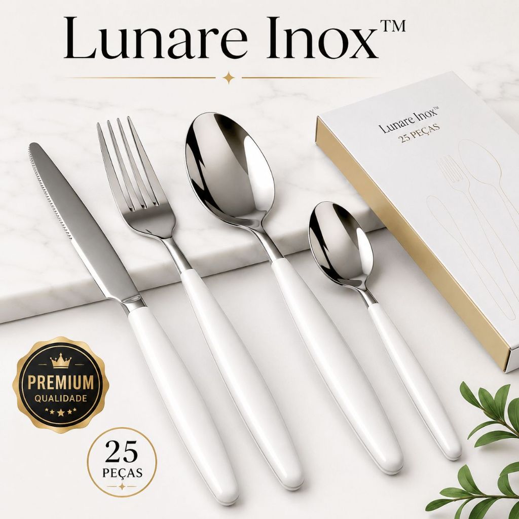 Lunare Inox™ Kit Talheres 25 Peças em Aço Inox Premium Branco | Conjunto Moderno