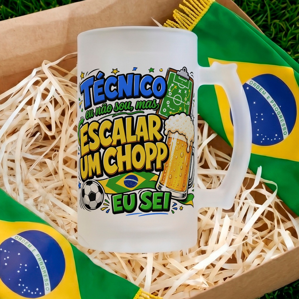 Caneca de Chopp Vidro Jateado Técnico Eu Não Sou, Mas Escalar um Chopp Eu Sei