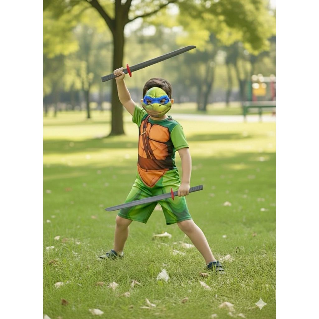 Fantasia Tartaruga Ninja Leonardo Com 2 Espadas Mascara E Mochila