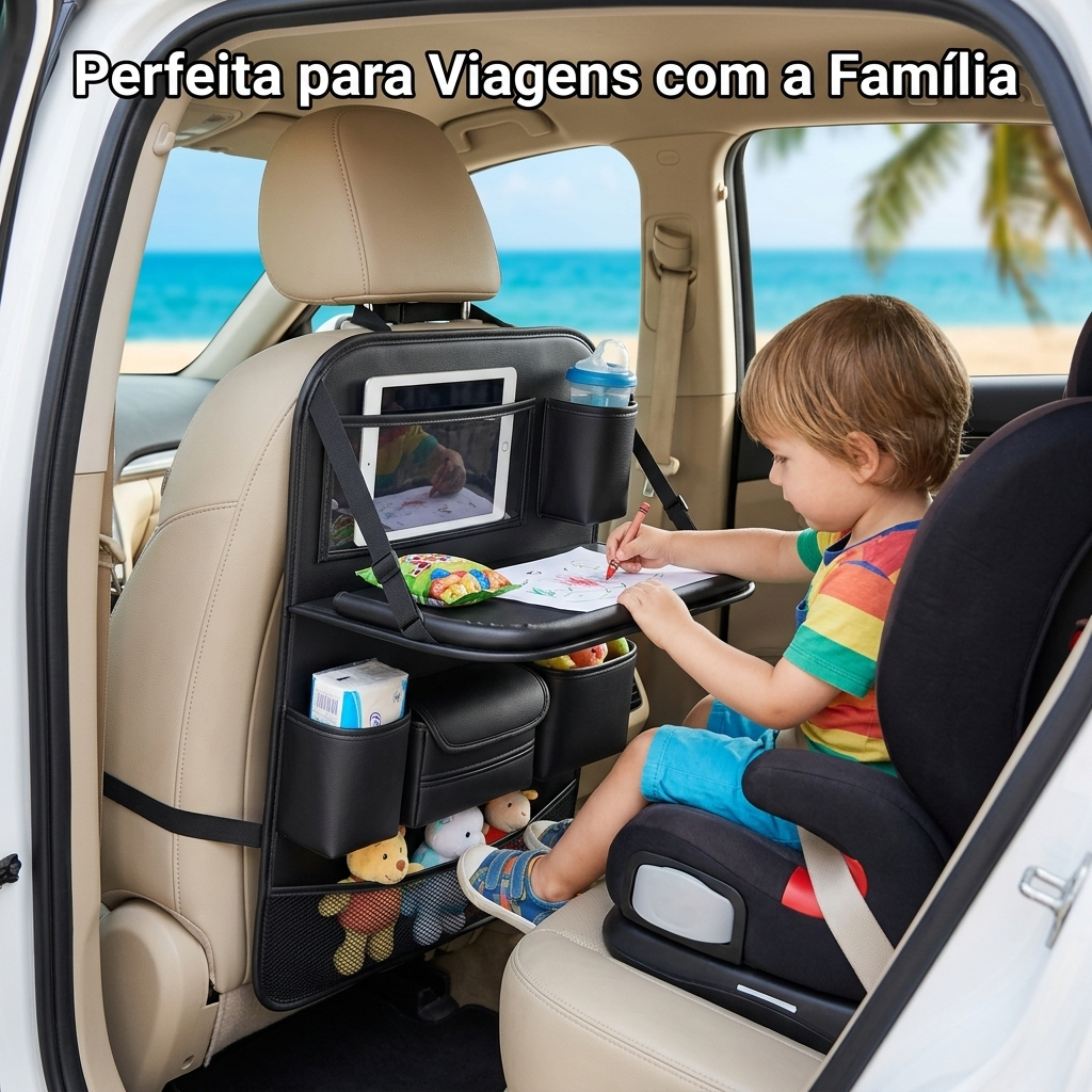 Mesa Organizadora Multifuncional para Banco de Carro com Suporte para Copos