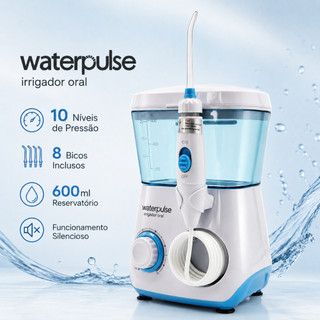 Irrigador Oral Bivolt Waterpulse Portátil 10 Níveis de Pressão 8 Bicos Limpeza Limpador Dental 600ml