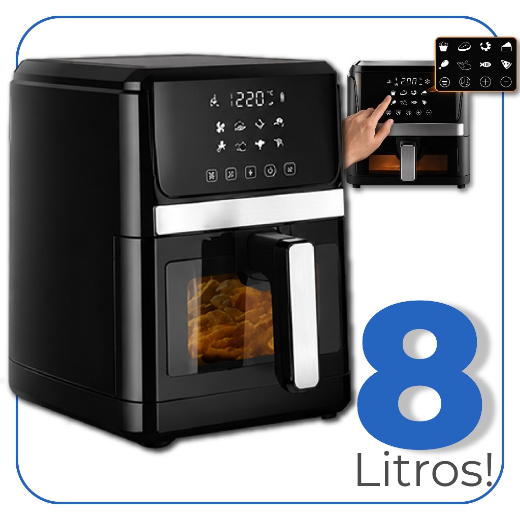 Air Fryer Fritadeira Elétrica 8 Litros Sem Óleo Painel Digital 1600W Linha Premium