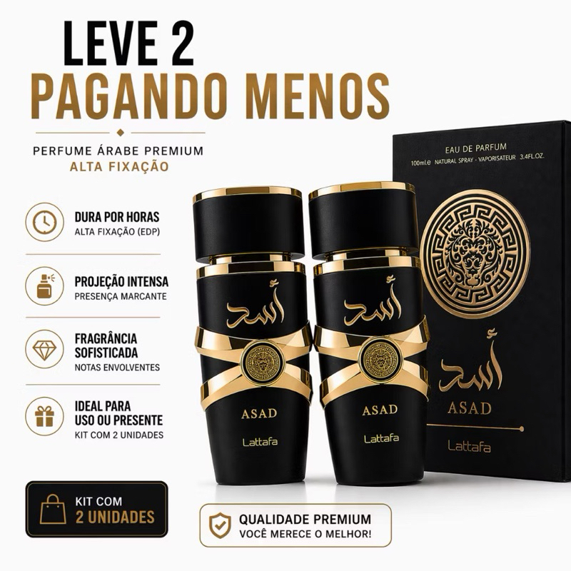 Kit 2 Perfumes Árabe Asad Masculino 100ml Cada Alta Fixação Importado