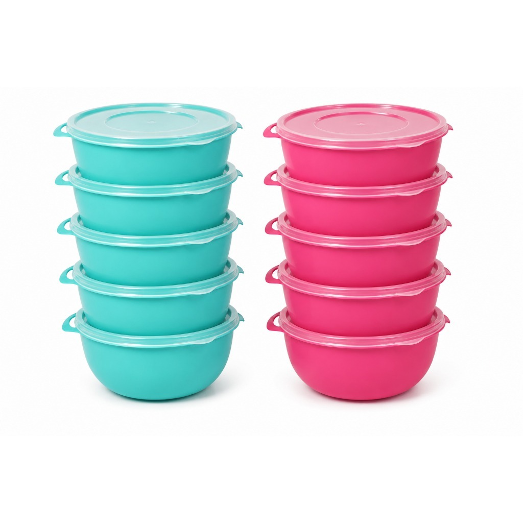 Kit 2/4/6 Bowls Pote Redondo 1L Com Tampa Transparente Plástico Multiuso Marmita Salada Cozinha