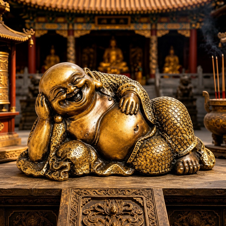 Imagem Buda Enfeite Decorativo Dourado De Resina Estatua Estatueta