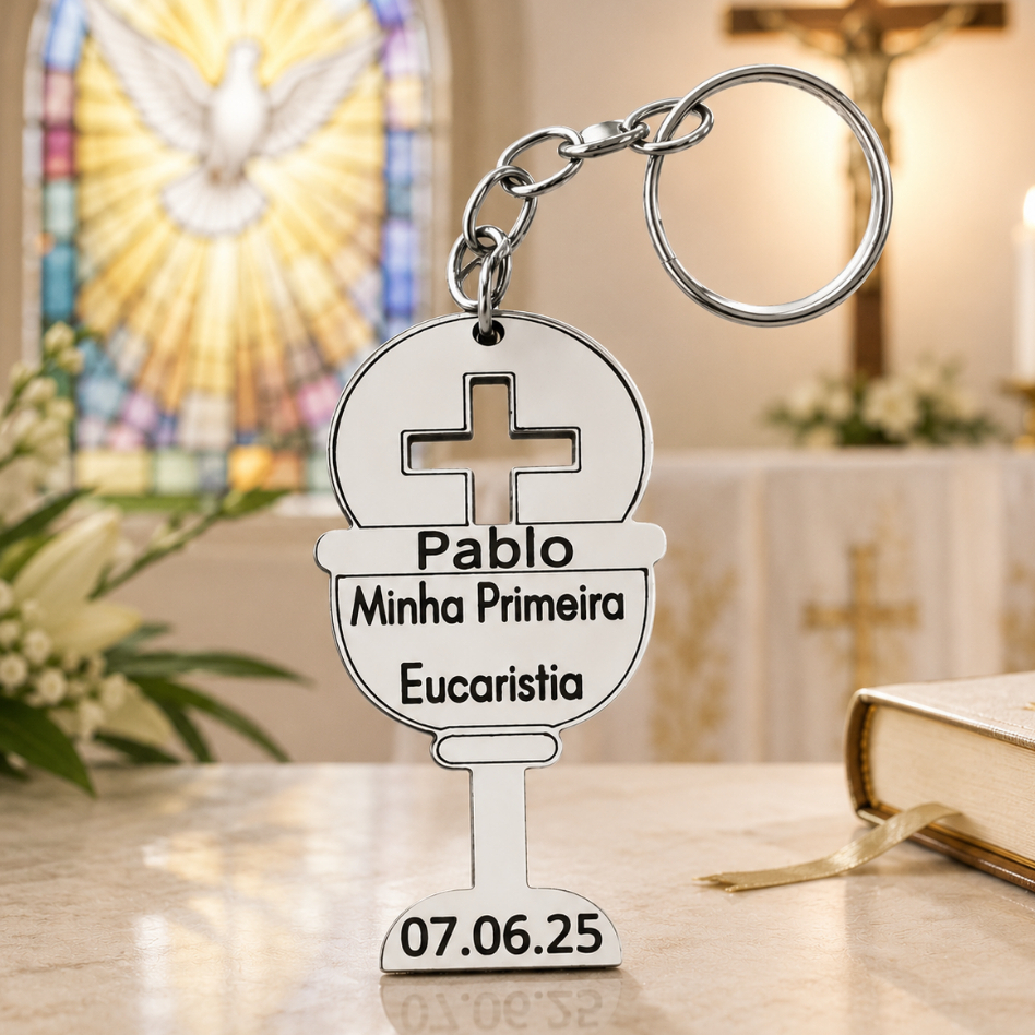 Kit Chaveiro PERSONALIZADO EUCARISTIA- CRISMA, para igreja, batizado, lembrancinhas catequese