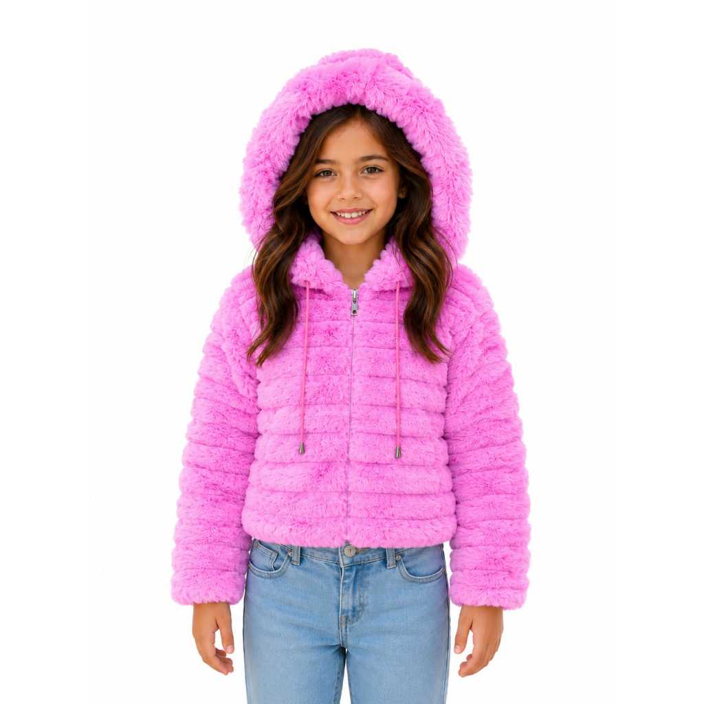 Jaqueta Teddy Feminina Infantil com Capuz Premium