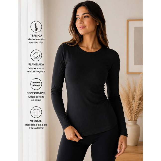 Blusa Térmica Manga Longa Peluciada Confortável para o Inverno
