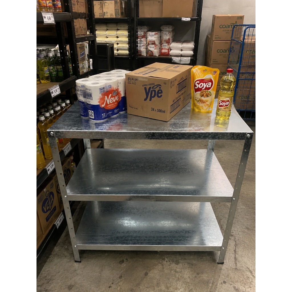 Mesa Industrial Organizadora Em Aço Galvanizado 90x50x85 - 3 Planos