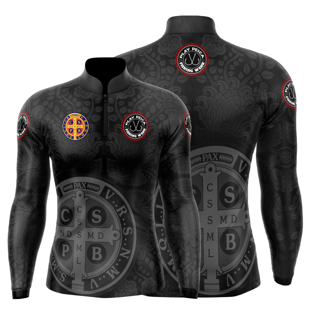 CAMISA CAMISETA RELIGIOSA CATÓLICA COM PROTEÇÃO SOLAR UV50+ MEDALHA SÃO BENTO — imagem 2 de 2