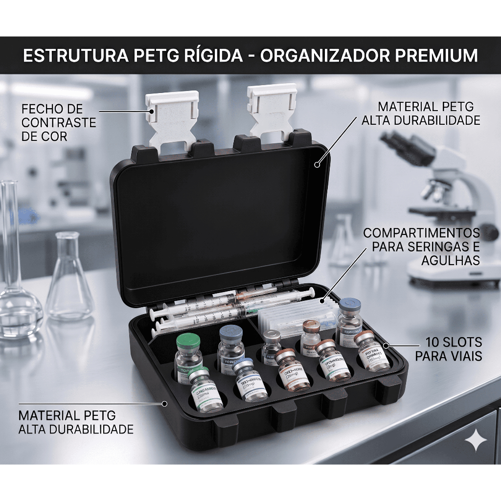 Porta Ampolas Juice Box + Brinde - Organização 1ml 3ml 10ml | Ideal para Hormônios, Testo, TRT, Peptídeos, Musculação