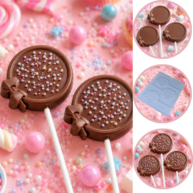1~10 FORMA SIMPLES PIRULITO ESPELHO REDONDO CÓD9822 EM ACETATO BWB PARA DOCES DE CHOCOLATE, CONFEITARIA E PÁSCOA (CHOCO)