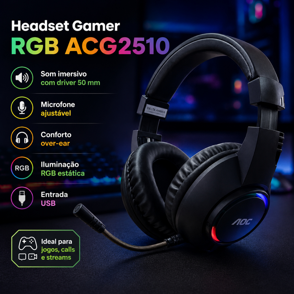 Headset Gamer RGB Acg2510 Gaming Fone Ouvido Microfone Pc Notebook Jogos Som Imersivo Co Ortável
