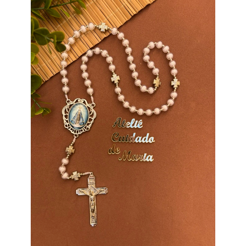 Terço Nossa Senhora Aparecida - Branco - Medalha - Terço  Católico Artesanal - Oração Fé Devoção Nossa Senhora