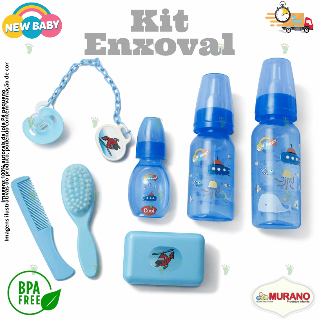 Kit 3 mamadeira Decorada + kit banho + chupeta infantil bebe New Baby + Murano Menino e Menina
