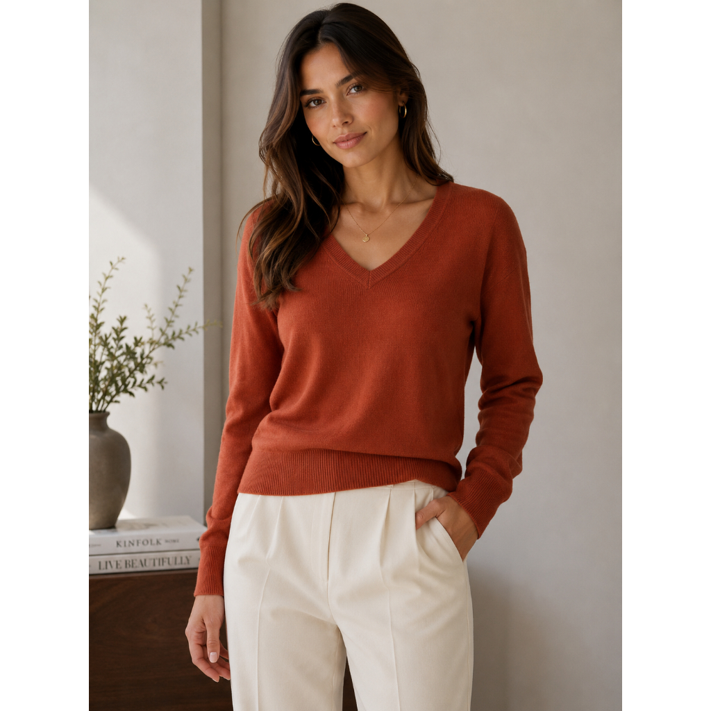 BLUSA MANGA LONGA TRICO GOLA EM V FEMININO FACINELLI 651253 BASICO DIA-DIA ELEGANTE CASUAL
