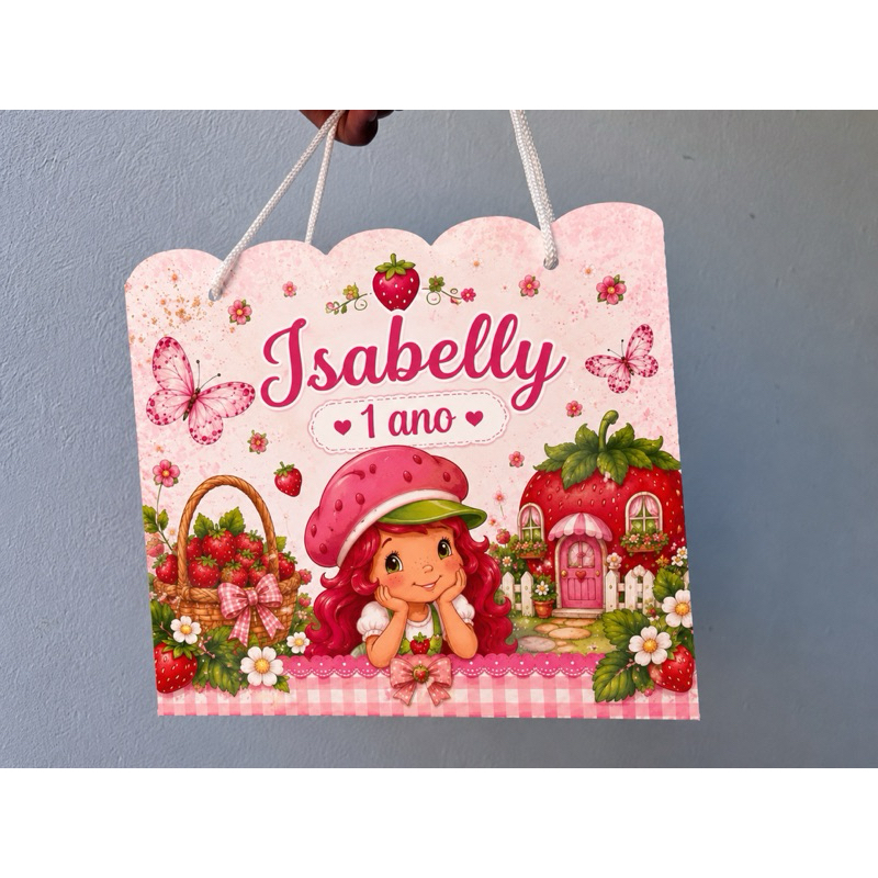 Sacolinha Moranguinho Personalizada | Pegue e Monte | Festa Infantil Menina | Lembrancinha Aniversário