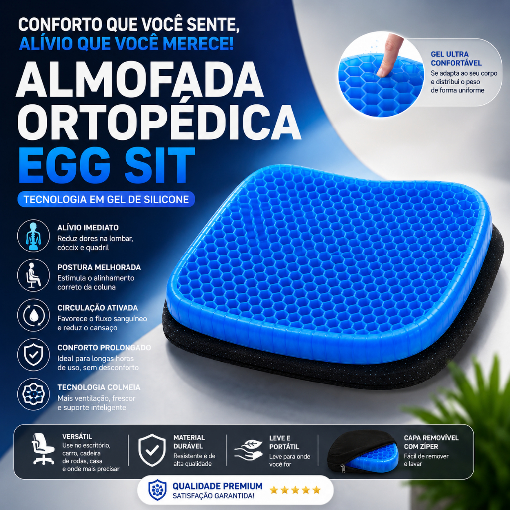 Almofada Ortopédica Em Gel Egg Sit Assento Ergonômico Confortável Para Cadeira Carro Escritório Home Office