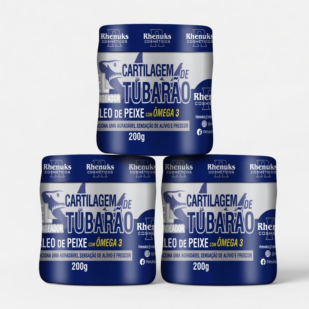 Kit 3 Cartilagem de Tubarão Rhenuks 200g - Óleo de Peixe com Ômega 3 + Alívio e Frescor Imediato