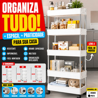 Prateleira Carrinho Auxiliar Organizador de Objetos Multiuso 4 Andares com Rodinhas P, M,…