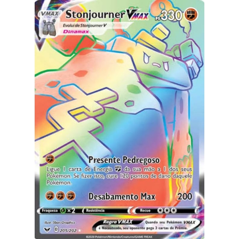 Carta Pokémon Stonjourner VMAX Rainbow Rara 205/202 Original