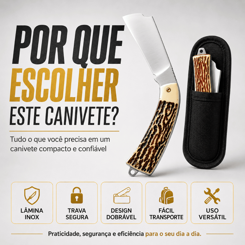 Detalhes do Canivete Bolso Inox Retratil Tradicional C/ Bainha 18cm Pesca Camping Pica Fumo Roça Lamina Larga