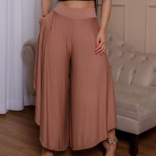 Calça Saia Godê Pantalona Feminina Calça Pantacourt Em Malha Viscolycra Cintura Alta Tamanho Unico