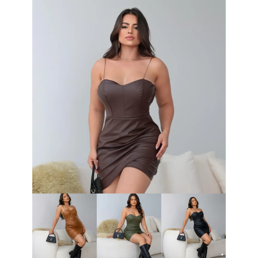 !!TENDENCIA !! Vestido Luma de Couro Ecológico de alça com bojos + CUPOM DE DESCONTO