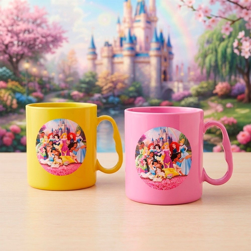 Kit Canecas Plástico 430 ml Princesas Infantil Resistente Festa Aniversario Presente Lembrancinha