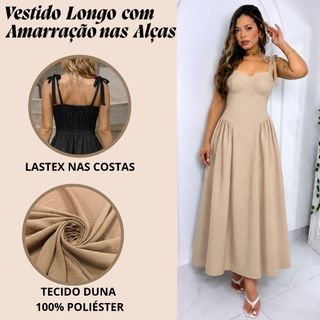Vestido Feminino Longo com Bojo e Alças Ajustaveis Tecido Duna Lástex nas Costas Moda Verão 2026