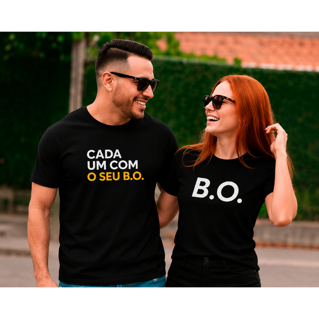 Kit Casal Carnaval Engraçado camiseta "Cada Um Com Seu B.O" | Envio Rápido