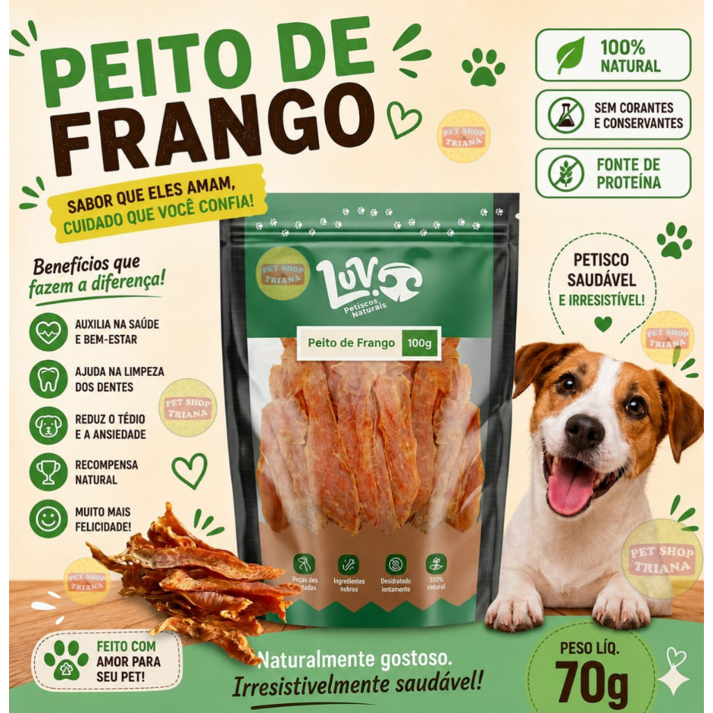 Petisco Natural Peito de Frango LUV  Petiscos 100g Petisco Natural Desidratado …