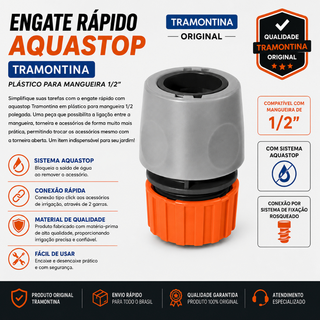 Engate Rápido Aquastop Tramontina Plástico Mangueira 1/2 78508000
