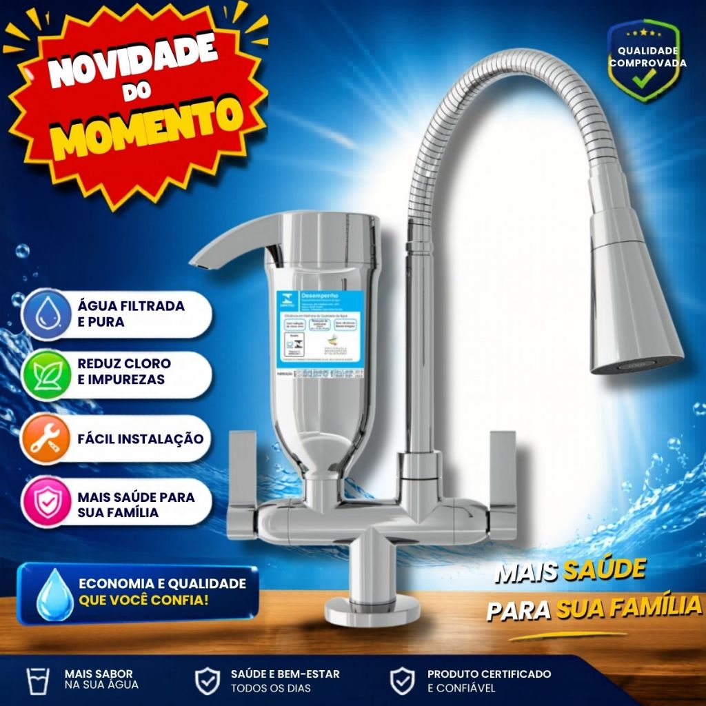 Torneira com Filtro de Água Gourmet Duo de Bancada ABS 5168 C17 Saída Dupla Transforme sua Cozinha