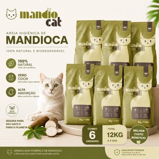 Areia Gato 100% Mandioca - Mandio Cat | Zero Odor, Alta Absorção e Torrões Firmes 12kg