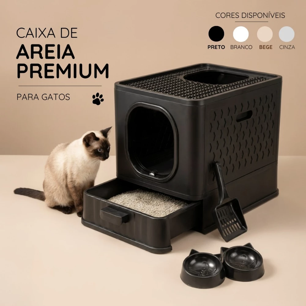 Caixa de Areia Premium Para Gato Sanitário Fechado Furba Grande Sandbox Luxo Com Comedouro e Pá