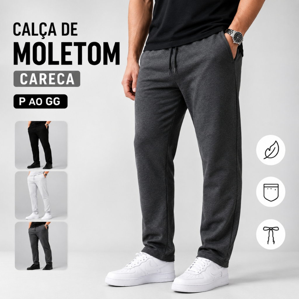 Calça de Moletom Careca Masculina - P, M, G, GG Com Cordão e Bolsos Confortável