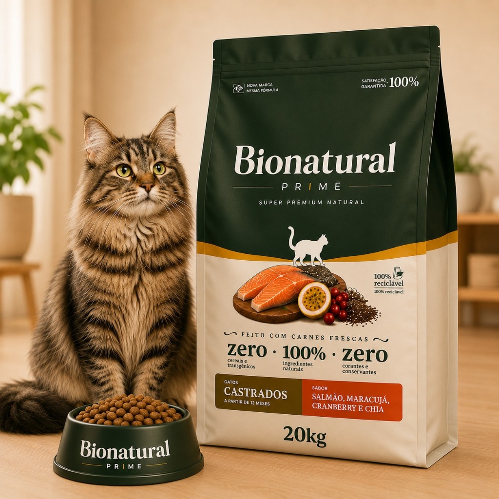 Ração Bionatural Prime Super Premium Gatos Castrados Salmão