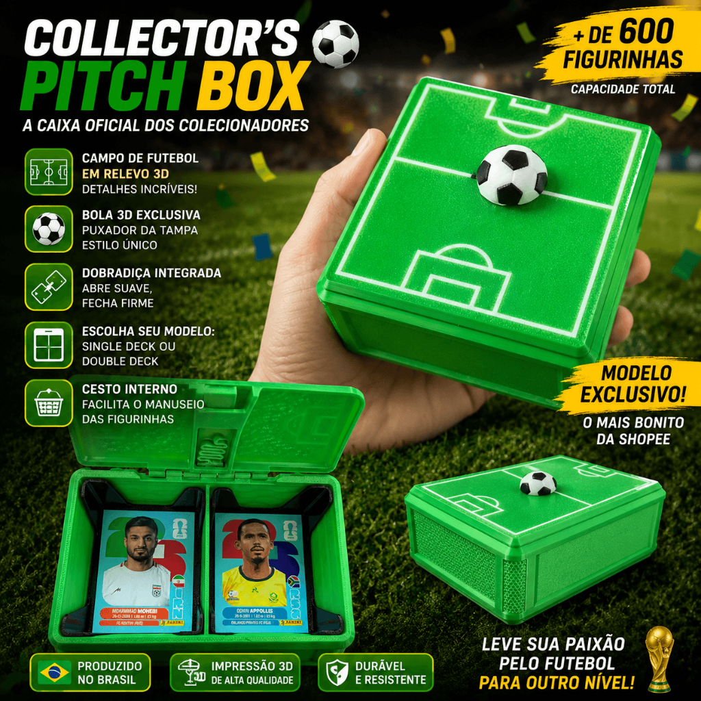 Porta Figurinhas Copa do Mundo Campo Futebol Collector Box Colecionador Presente Geek Single Double