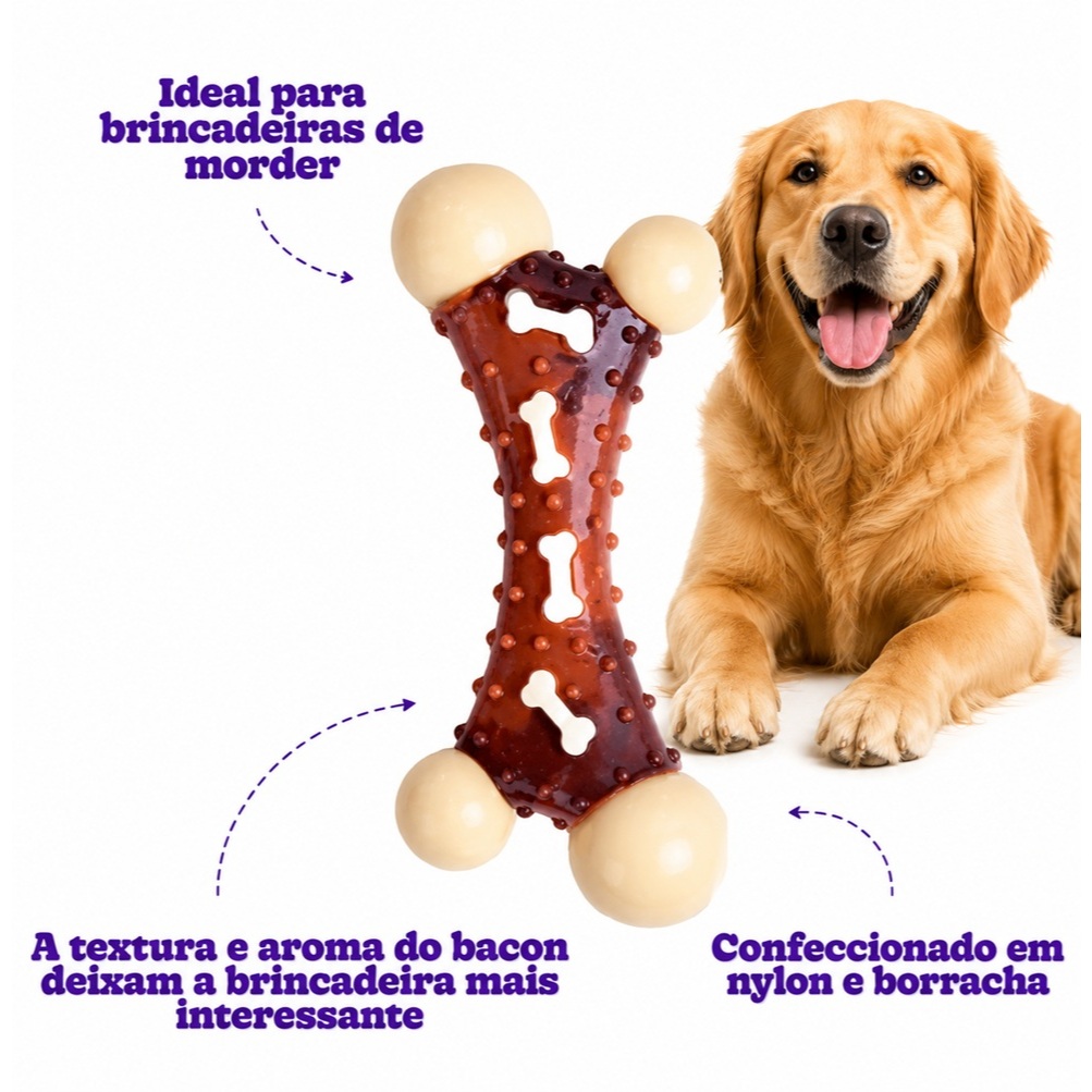 Mordedor Osso Flatter resistente - Cheiro de Bacon - Qualidade Premium - Envio Imediato
