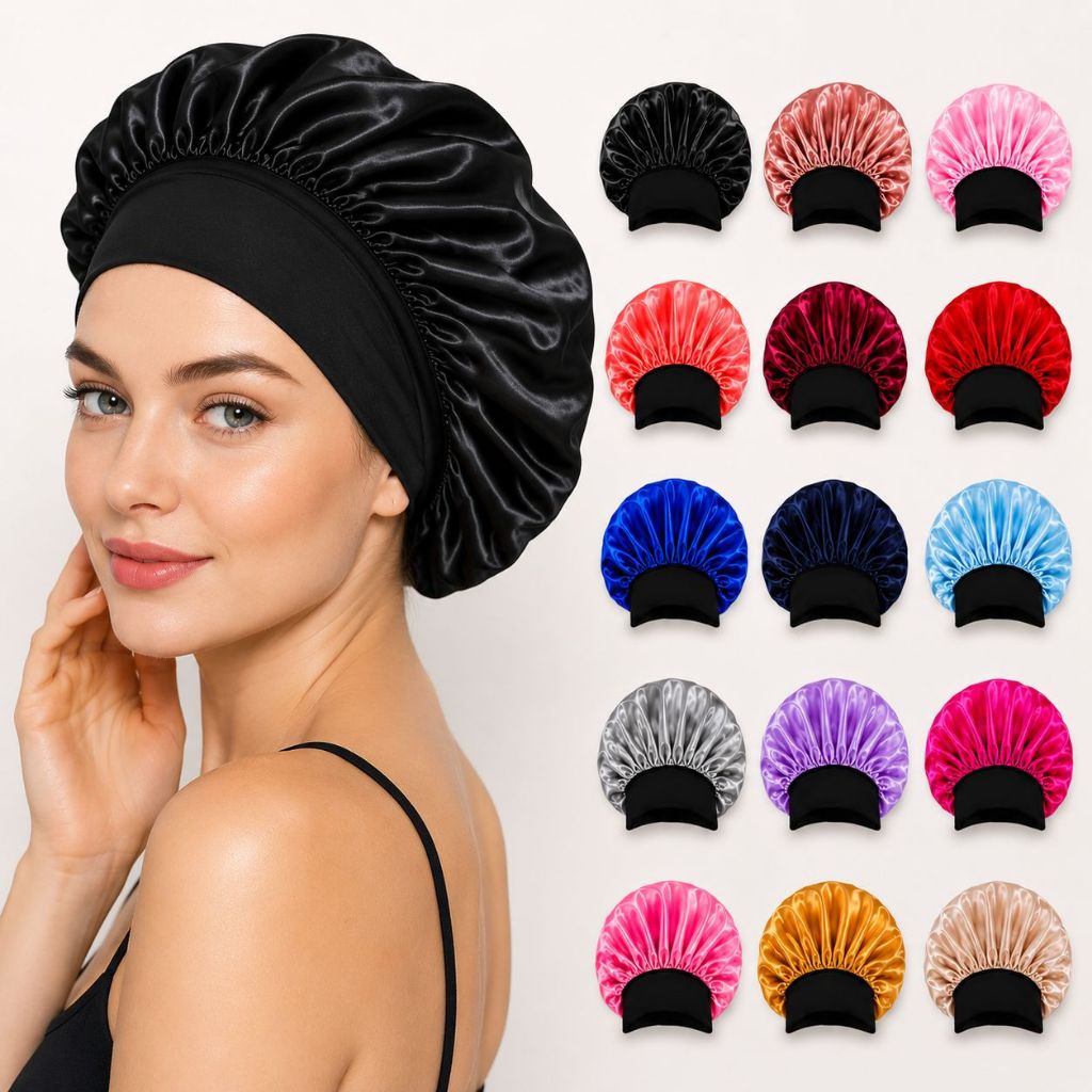 Kit 4 Toucas de Cetim com Faixa Larga Anti frizz Para Dormi Cores Variadas