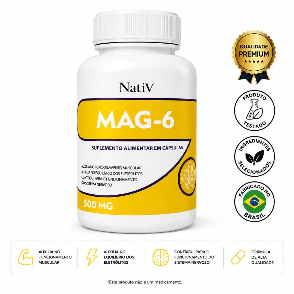 6 Magnesios 500mg 60caps - Malato+Quelato+Taurato+Acetato+Cloreto e Bisglicinato- (Alta Absorcao\Energia e Sist Nervoso)